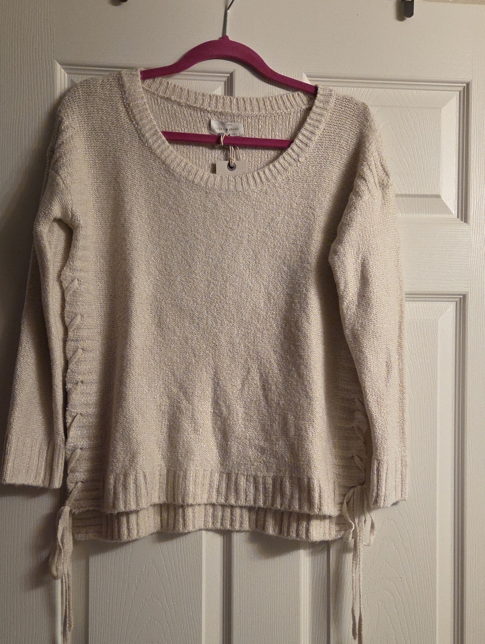Lucky Brand Cream Scoop-Neck Knit Sweater with Side Ties
